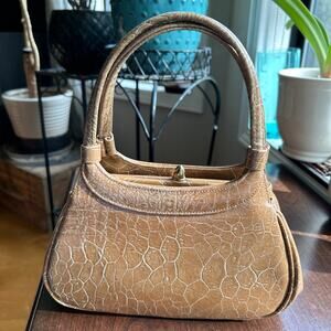 MID CENTURY MEYERS USA Tan LEATHER croc EMBOSSED CLASSIC HANDBAG PURSE